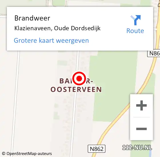 Locatie op kaart van de 112 melding: Brandweer Klazienaveen, Oude Dordsedijk op 2 november 2021 05:24