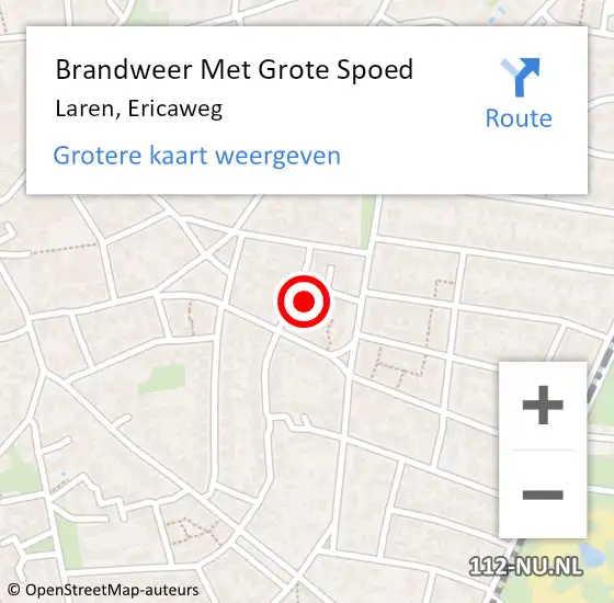 Locatie op kaart van de 112 melding: Brandweer Met Grote Spoed Naar Laren, Ericaweg op 2 november 2021 06:05