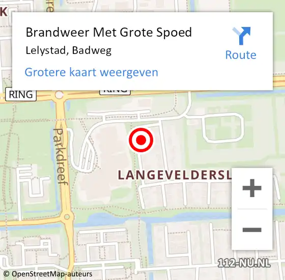 Locatie op kaart van de 112 melding: Brandweer Met Grote Spoed Naar Lelystad, Badweg op 2 november 2021 07:00