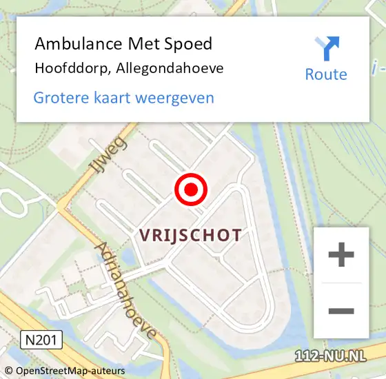 Locatie op kaart van de 112 melding: Ambulance Met Spoed Naar Hoofddorp, Allegondahoeve op 2 november 2021 07:04