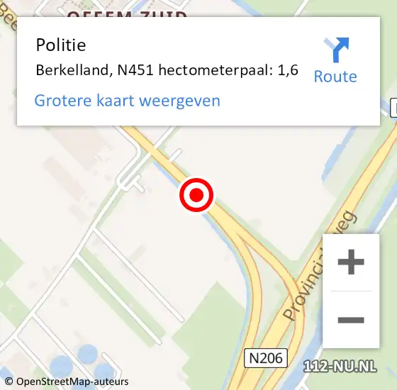 Locatie op kaart van de 112 melding: Politie Berkelland, N451 hectometerpaal: 1,6 op 2 november 2021 07:19