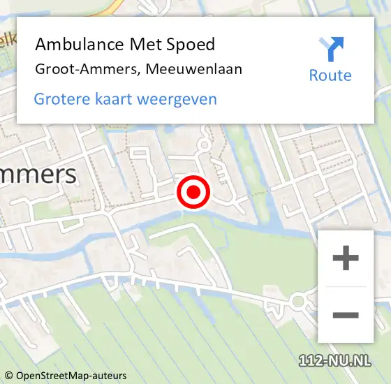 Locatie op kaart van de 112 melding: Ambulance Met Spoed Naar Groot-Ammers, Meeuwenlaan op 2 november 2021 07:32