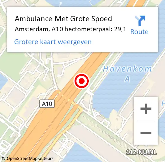 Locatie op kaart van de 112 melding: Ambulance Met Grote Spoed Naar Amsterdam, A10 hectometerpaal: 29,1 op 2 november 2021 07:52