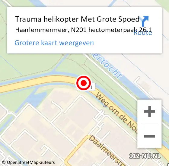 Locatie op kaart van de 112 melding: Trauma helikopter Met Grote Spoed Naar Haarlemmermeer, N201 hectometerpaal: 26,1 op 2 november 2021 08:47