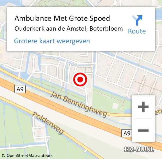 Locatie op kaart van de 112 melding: Ambulance Met Grote Spoed Naar Ouderkerk aan de Amstel, Boterbloem op 2 november 2021 09:15