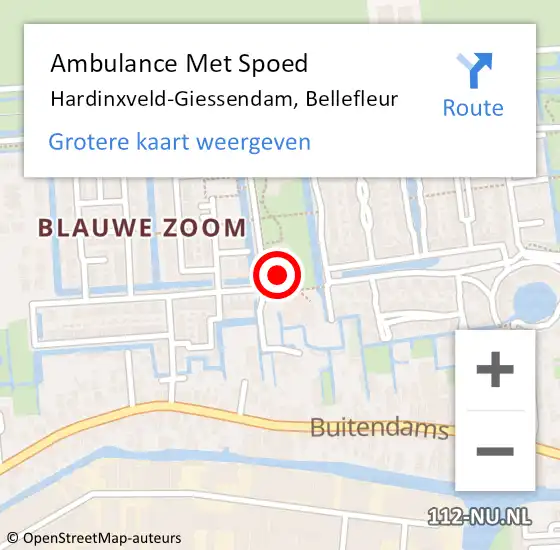 Locatie op kaart van de 112 melding: Ambulance Met Spoed Naar Hardinxveld-Giessendam, Bellefleur op 2 november 2021 10:34