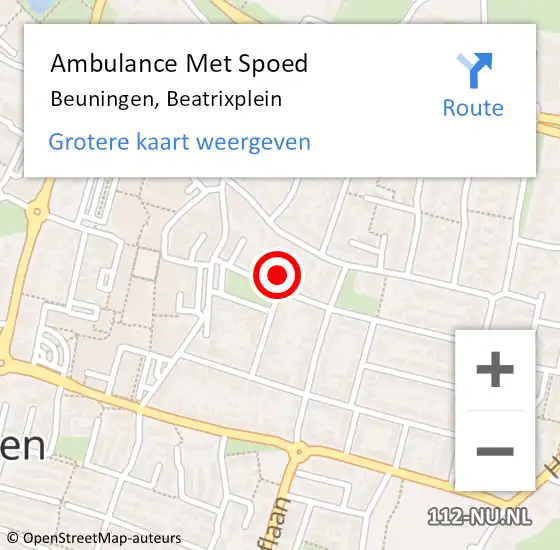 Locatie op kaart van de 112 melding: Ambulance Met Spoed Naar Beuningen, Beatrixplein op 2 november 2021 10:40