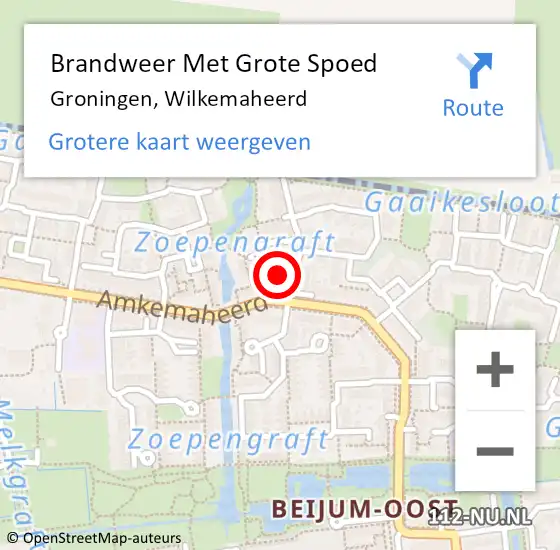 Locatie op kaart van de 112 melding: Brandweer Met Grote Spoed Naar Groningen, Wilkemaheerd op 2 november 2021 11:03