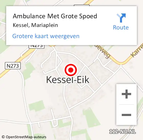 Locatie op kaart van de 112 melding: Ambulance Met Grote Spoed Naar Kessel, Mariaplein op 2 november 2021 11:47