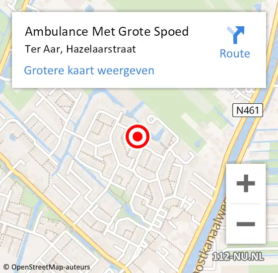 Locatie op kaart van de 112 melding: Ambulance Met Grote Spoed Naar Ter Aar, Hazelaarstraat op 2 november 2021 11:53