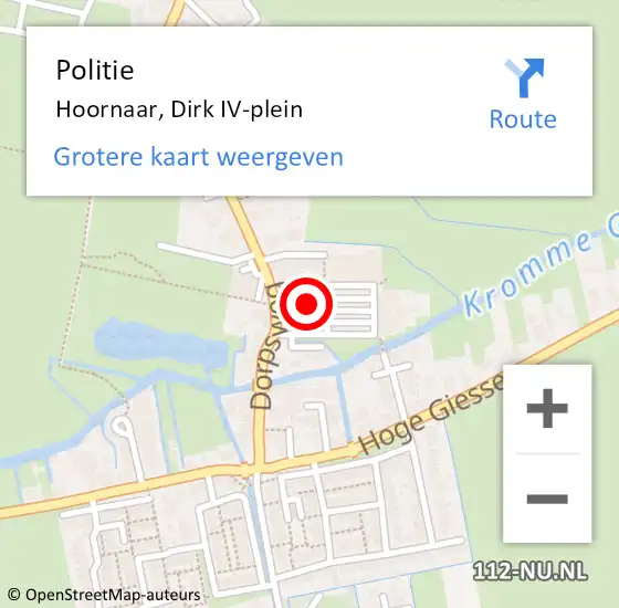 Locatie op kaart van de 112 melding: Politie Hoornaar, Dirk IV-plein op 2 november 2021 11:53