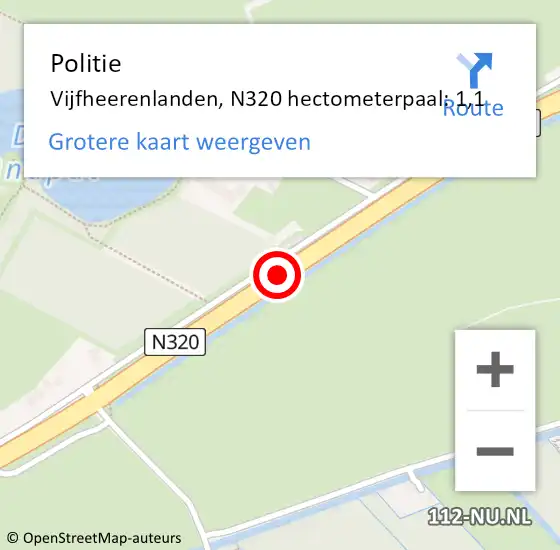 Locatie op kaart van de 112 melding: Politie Vianen, N320 hectometerpaal: 1,1 op 2 november 2021 12:00