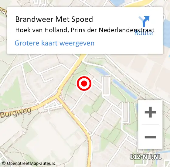 Locatie op kaart van de 112 melding: Brandweer Met Spoed Naar Hoek van Holland, Prins der Nederlandenstraat op 2 november 2021 12:09