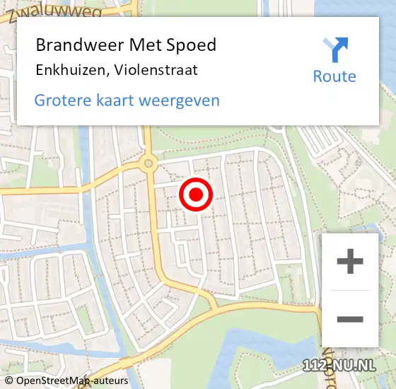 Locatie op kaart van de 112 melding: Brandweer Met Spoed Naar Enkhuizen, Violenstraat op 2 november 2021 12:23