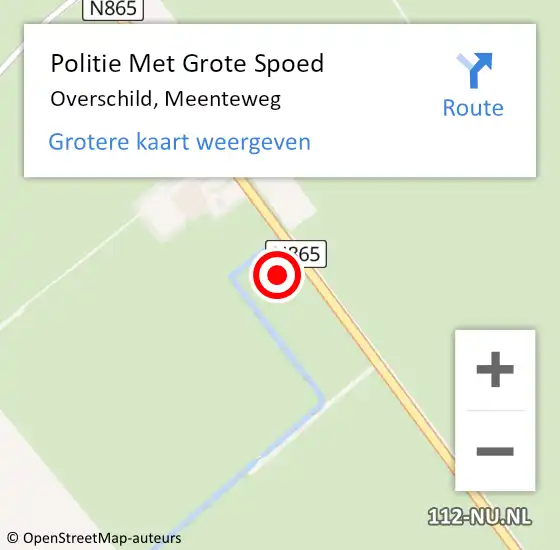 Locatie op kaart van de 112 melding: Politie Met Grote Spoed Naar Overschild, Meenteweg op 2 november 2021 12:28