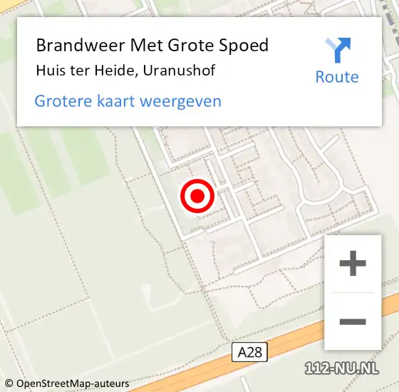 Locatie op kaart van de 112 melding: Brandweer Met Grote Spoed Naar Huis ter Heide, Uranushof op 2 november 2021 12:32