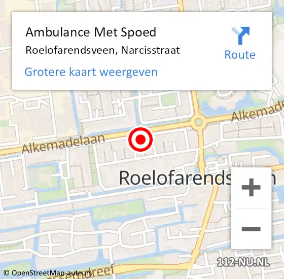 Locatie op kaart van de 112 melding: Ambulance Met Spoed Naar Roelofarendsveen, Narcisstraat op 2 november 2021 12:36