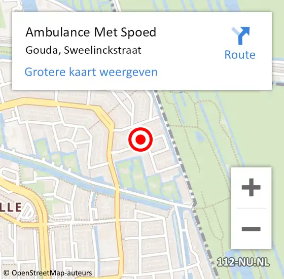 Locatie op kaart van de 112 melding: Ambulance Met Spoed Naar Gouda, Sweelinckstraat op 2 november 2021 13:22