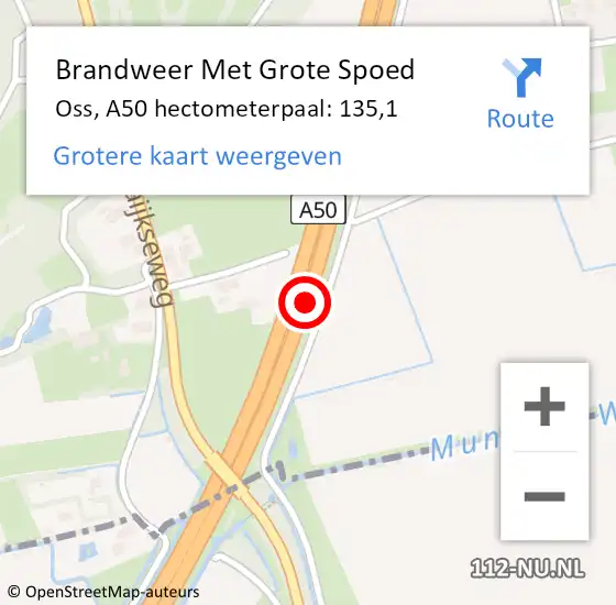 Locatie op kaart van de 112 melding: Brandweer Met Grote Spoed Naar Oss, A50 hectometerpaal: 135,1 op 2 november 2021 13:52