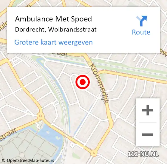 Locatie op kaart van de 112 melding: Ambulance Met Spoed Naar Dordrecht, Wolbrandsstraat op 2 november 2021 14:45