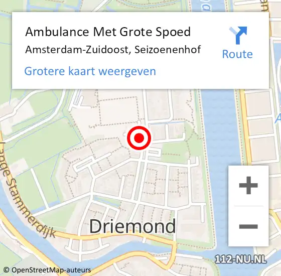 Locatie op kaart van de 112 melding: Ambulance Met Grote Spoed Naar Amsterdam-Zuidoost, Seizoenenhof op 2 november 2021 14:54