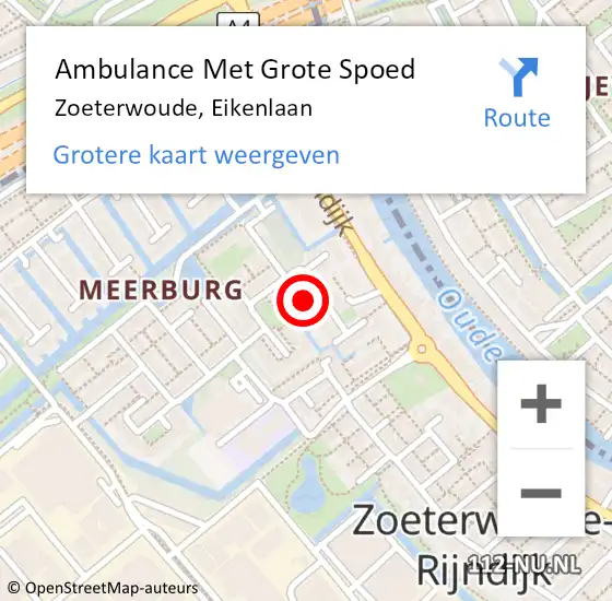 Locatie op kaart van de 112 melding: Ambulance Met Grote Spoed Naar Zoeterwoude, Eikenlaan op 2 november 2021 15:00