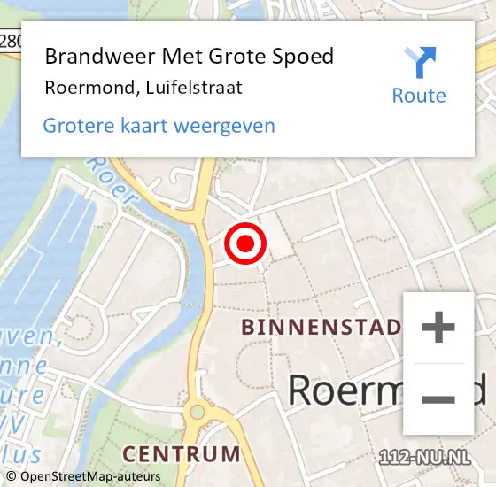 Locatie op kaart van de 112 melding: Brandweer Met Grote Spoed Naar Roermond, Luifelstraat op 2 november 2021 15:26