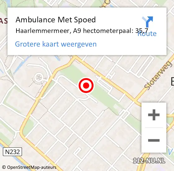 Locatie op kaart van de 112 melding: Ambulance Met Spoed Naar Haarlemmermeer, A9 hectometerpaal: 35,7 op 2 november 2021 15:36