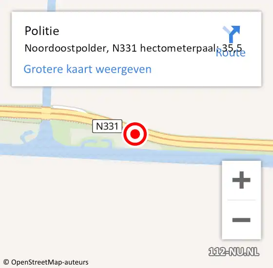 Locatie op kaart van de 112 melding: Politie Noordoostpolder, N331 hectometerpaal: 35,5 op 2 november 2021 15:39