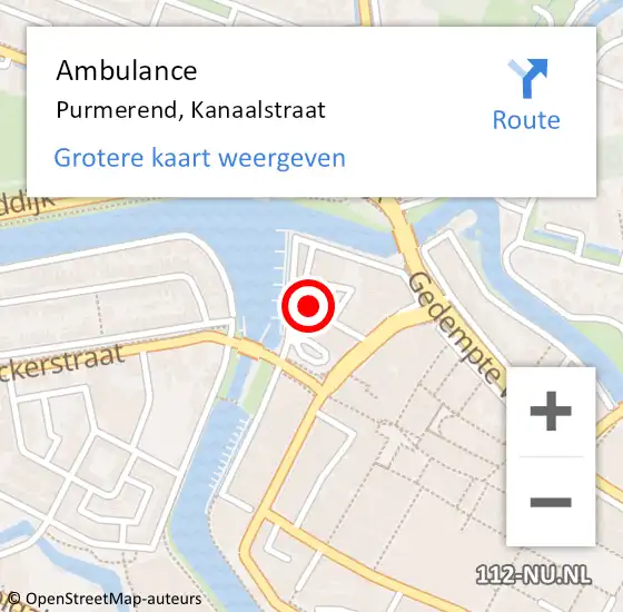 Locatie op kaart van de 112 melding: Ambulance Purmerend, Kanaalstraat op 2 november 2021 15:41