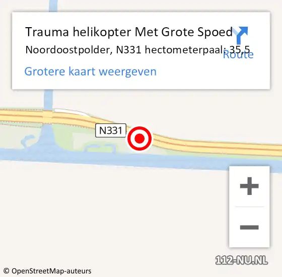 Locatie op kaart van de 112 melding: Trauma helikopter Met Grote Spoed Naar Noordoostpolder, N331 hectometerpaal: 35,5 op 2 november 2021 15:42