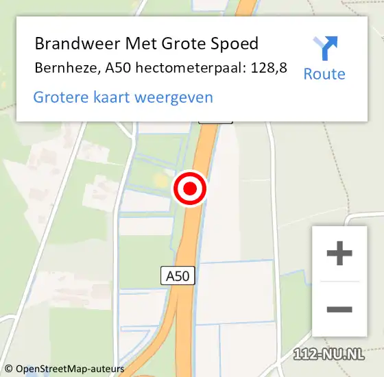 Locatie op kaart van de 112 melding: Brandweer Met Grote Spoed Naar Bernheze, A50 hectometerpaal: 128,8 op 2 november 2021 15:46