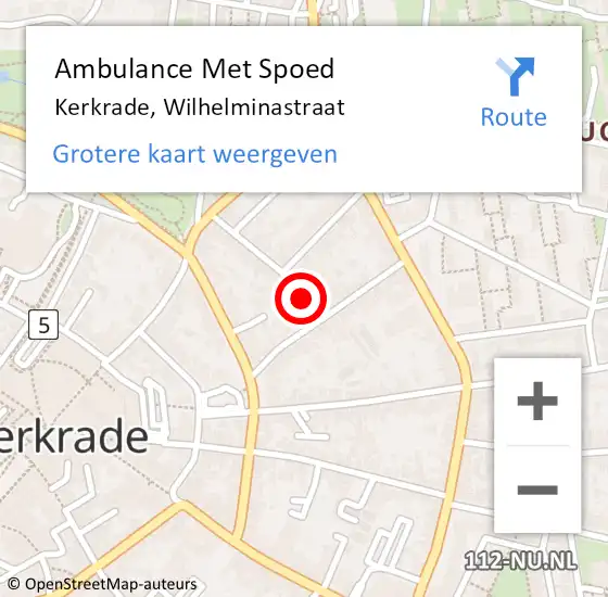 Locatie op kaart van de 112 melding: Ambulance Met Spoed Naar Kerkrade, Wilhelminastraat op 27 juni 2014 23:51