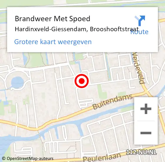 Locatie op kaart van de 112 melding: Brandweer Met Spoed Naar Hardinxveld-Giessendam, Brooshooftstraat op 2 november 2021 16:26