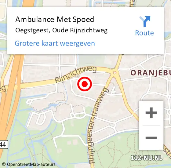 Locatie op kaart van de 112 melding: Ambulance Met Spoed Naar Oegstgeest, Oude Rijnzichtweg op 2 november 2021 16:27