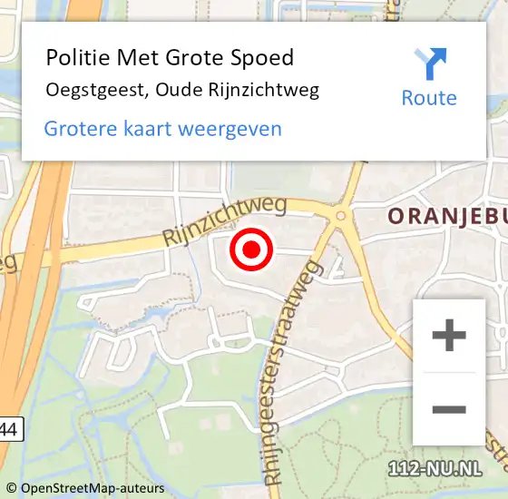 Locatie op kaart van de 112 melding: Politie Met Grote Spoed Naar Oegstgeest, Oude Rijnzichtweg op 2 november 2021 16:28