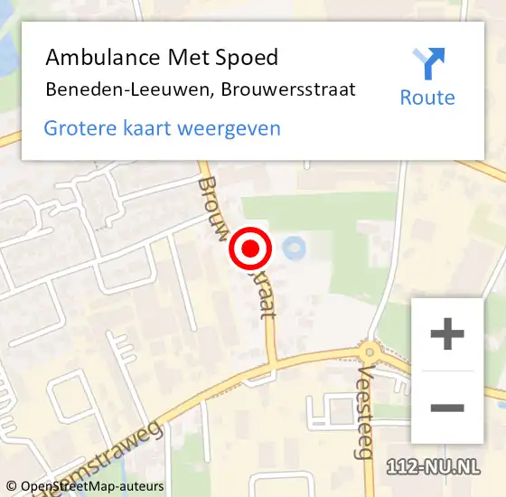 Locatie op kaart van de 112 melding: Ambulance Met Spoed Naar Beneden-Leeuwen, Brouwersstraat op 2 november 2021 16:36