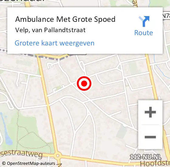 Locatie op kaart van de 112 melding: Ambulance Met Grote Spoed Naar Velp, van Pallandtstraat op 2 november 2021 16:49