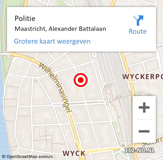 Locatie op kaart van de 112 melding: Politie Maastricht, Alexander Battalaan op 2 november 2021 17:09