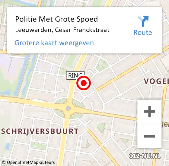 Locatie op kaart van de 112 melding: Politie Met Grote Spoed Naar Leeuwarden, César Franckstraat op 2 november 2021 17:43