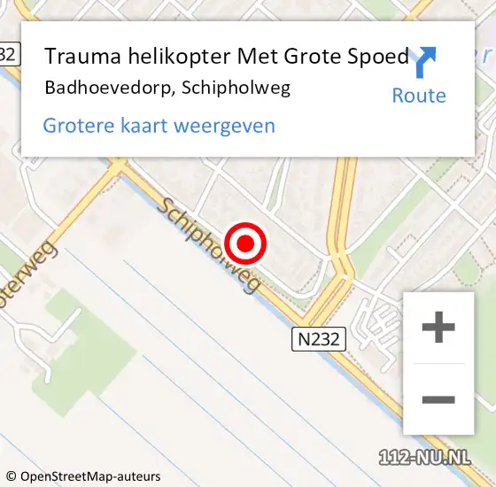 Locatie op kaart van de 112 melding: Trauma helikopter Met Grote Spoed Naar Badhoevedorp, Schipholweg op 2 november 2021 17:48