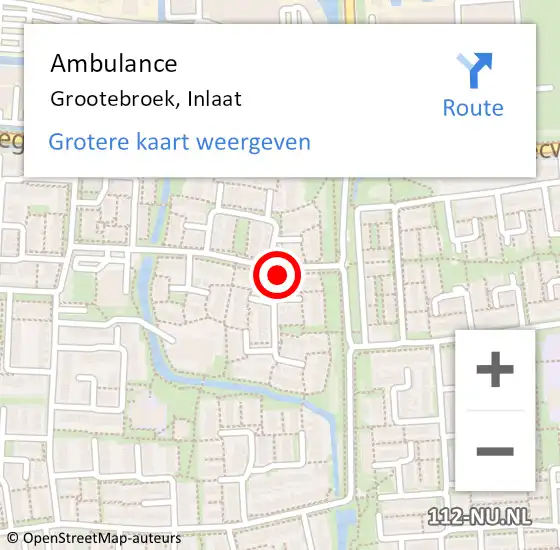 Locatie op kaart van de 112 melding: Ambulance Grootebroek, Inlaat op 2 november 2021 17:59