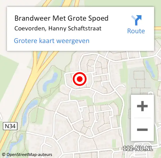 Locatie op kaart van de 112 melding: Brandweer Met Grote Spoed Naar Coevorden, Hanny Schaftstraat op 28 juni 2014 00:07