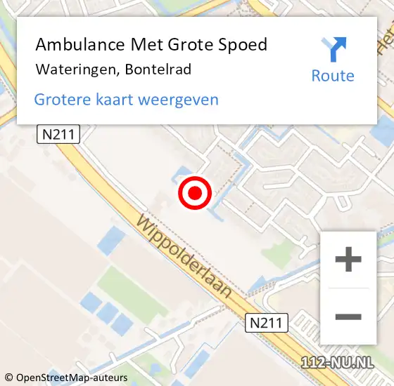 Locatie op kaart van de 112 melding: Ambulance Met Grote Spoed Naar Wateringen, Bontelrad op 2 november 2021 18:10