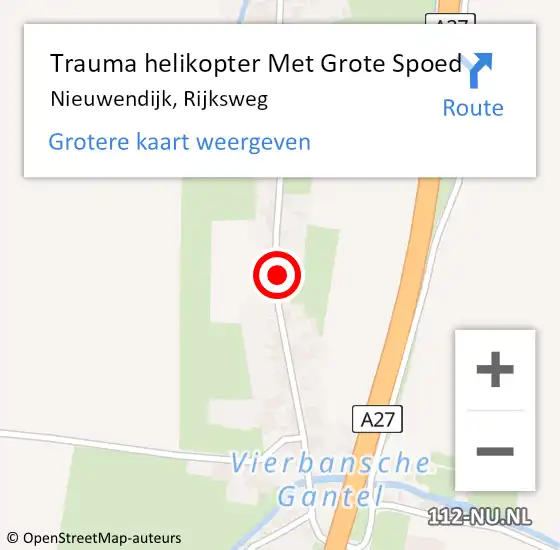 Locatie op kaart van de 112 melding: Trauma helikopter Met Grote Spoed Naar Nieuwendijk, Rijksweg op 2 november 2021 18:17
