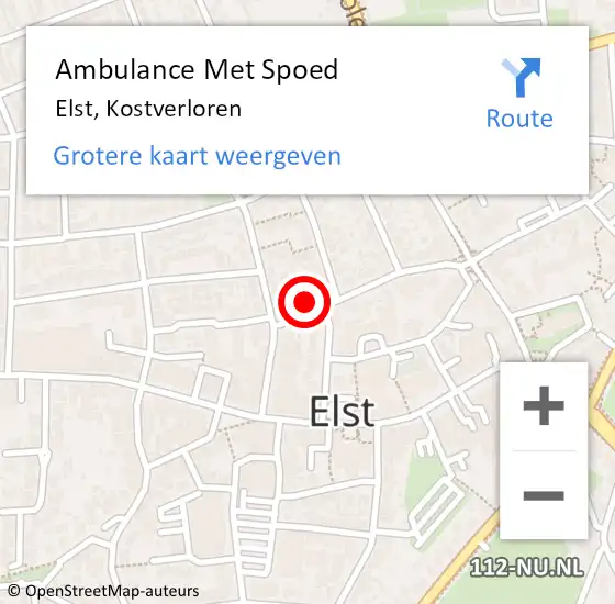 Locatie op kaart van de 112 melding: Ambulance Met Spoed Naar Elst, Kostverloren op 2 november 2021 18:18