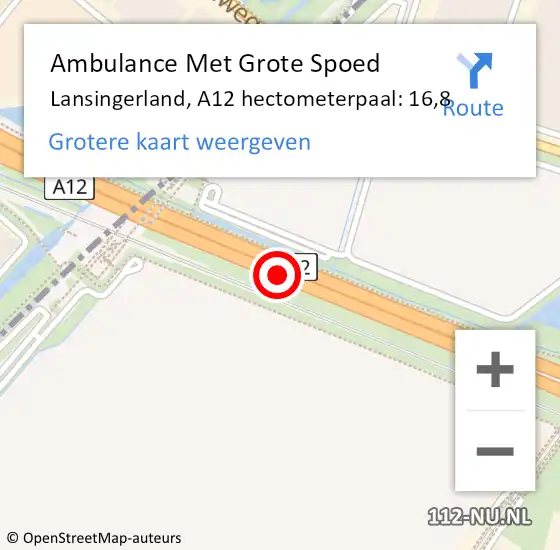 Locatie op kaart van de 112 melding: Ambulance Met Grote Spoed Naar Lansingerland, A12 hectometerpaal: 16,8 op 2 november 2021 19:24