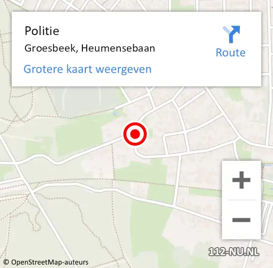 Locatie op kaart van de 112 melding: Politie Groesbeek, Heumensebaan op 2 november 2021 19:26