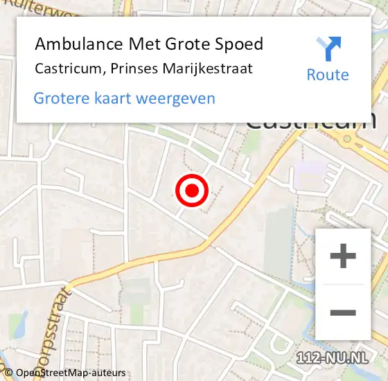 Locatie op kaart van de 112 melding: Ambulance Met Grote Spoed Naar Castricum, Prinses Marijkestraat op 2 november 2021 20:12