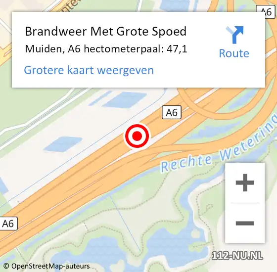 Locatie op kaart van de 112 melding: Brandweer Met Grote Spoed Naar Muiden, A6 hectometerpaal: 47,1 op 2 november 2021 20:24